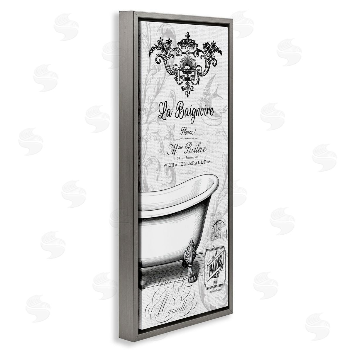 Lettered and Lined Ornate French Bathtub Canvas Wall Art Print