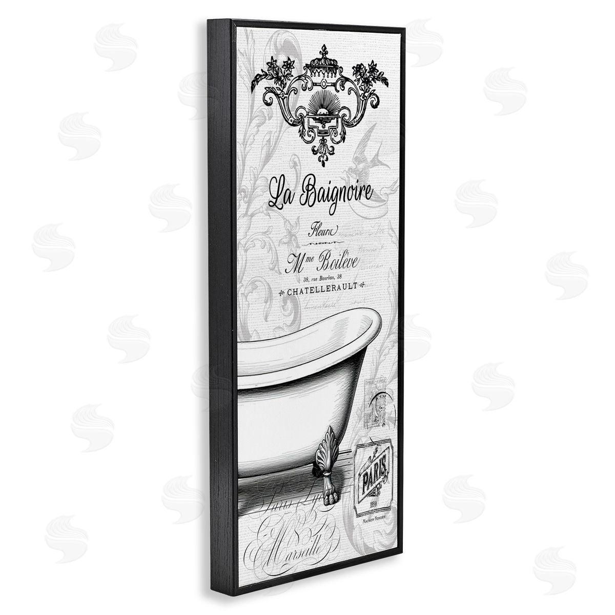 Lettered and Lined Ornate French Bathtub Canvas Wall Art Print