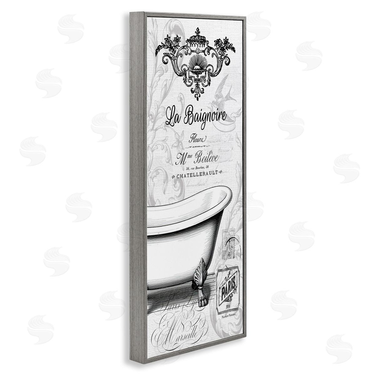 Lettered and Lined Ornate French Bathtub Canvas Wall Art Print