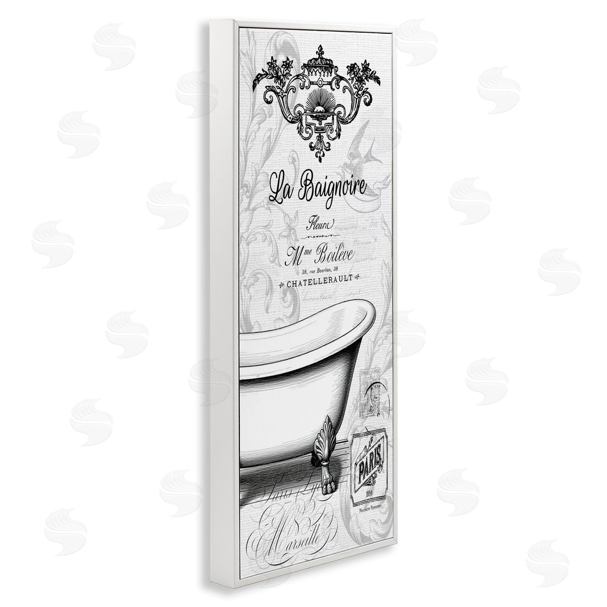 Lettered and Lined Ornate French Bathtub Canvas Wall Art Print