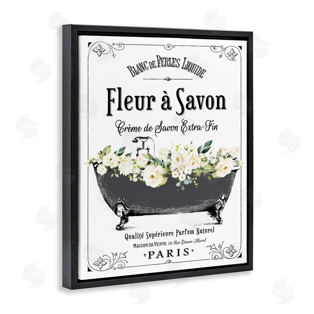 Lettered and Lined French Flower Bathtub Canvas Wall Art Print