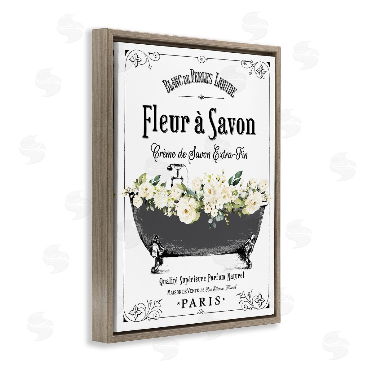 Lettered and Lined French Flower Bathtub Canvas Wall Art Print