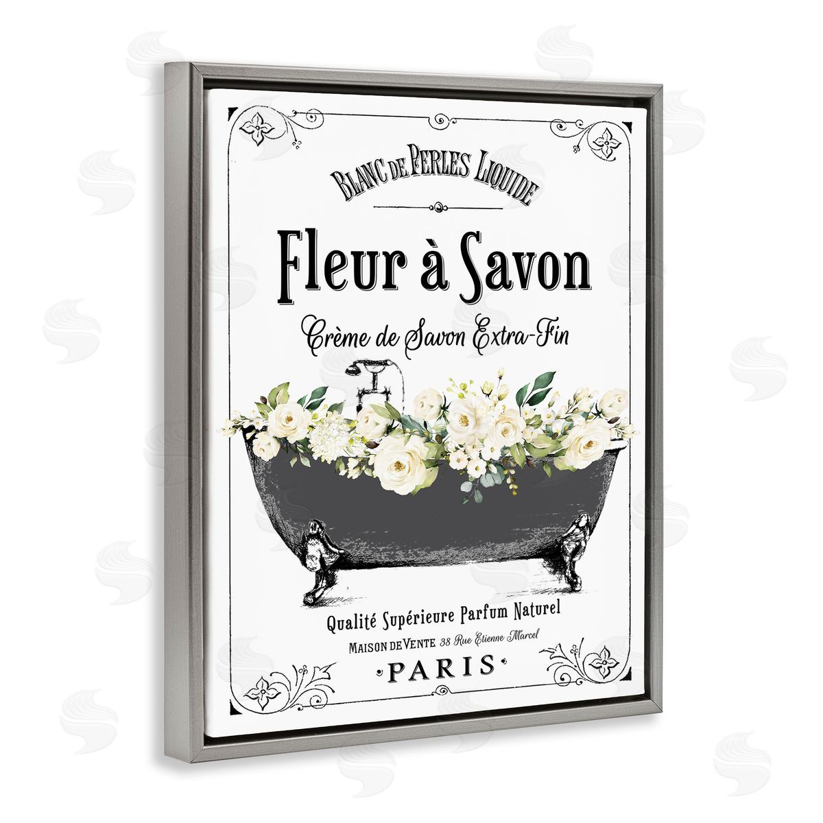 Lettered and Lined French Flower Bathtub Canvas Wall Art Print