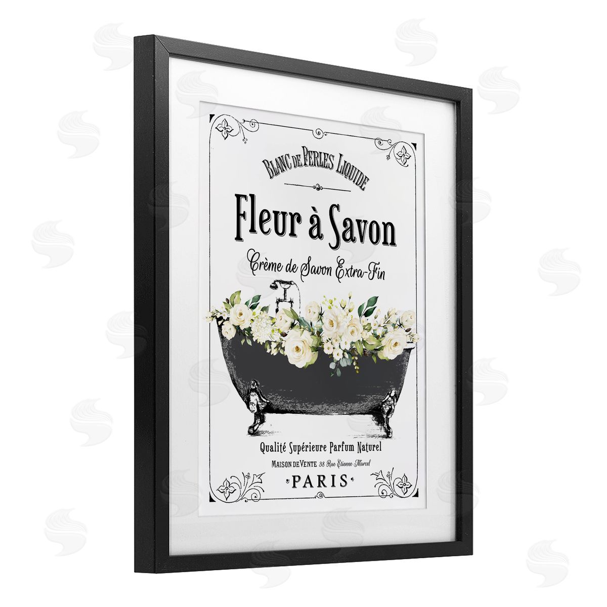 Lettered and Lined French Flower Bathtub Canvas Wall Art Print