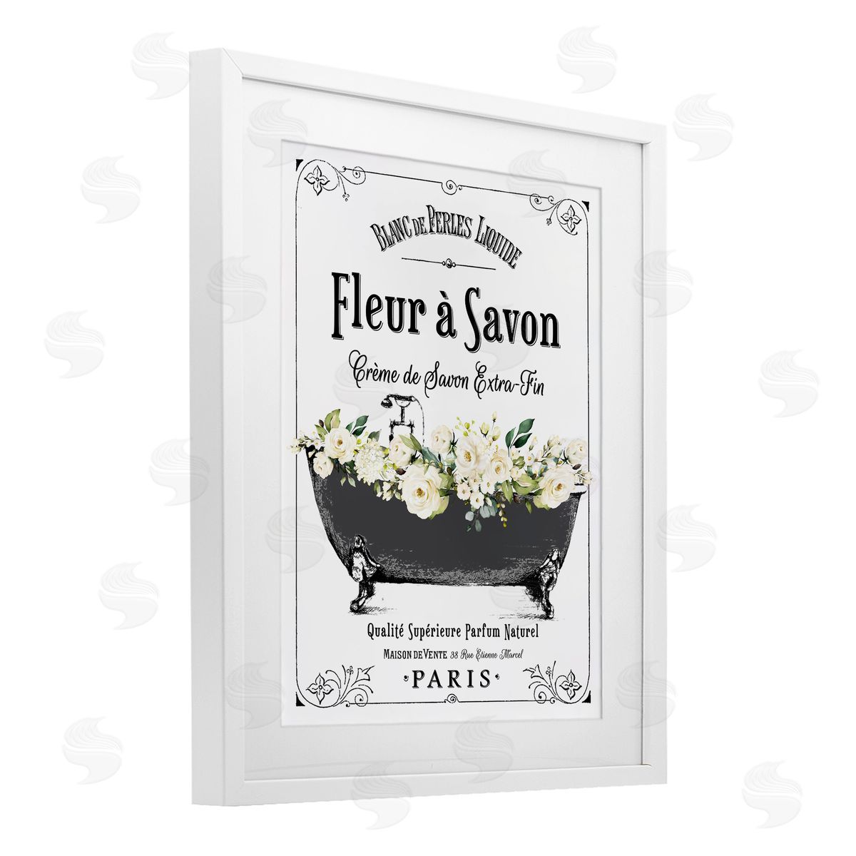Lettered and Lined French Flower Bathtub Canvas Wall Art Print