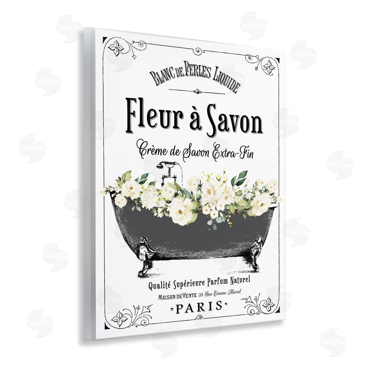 Lettered and Lined French Flower Bathtub Canvas Wall Art Print