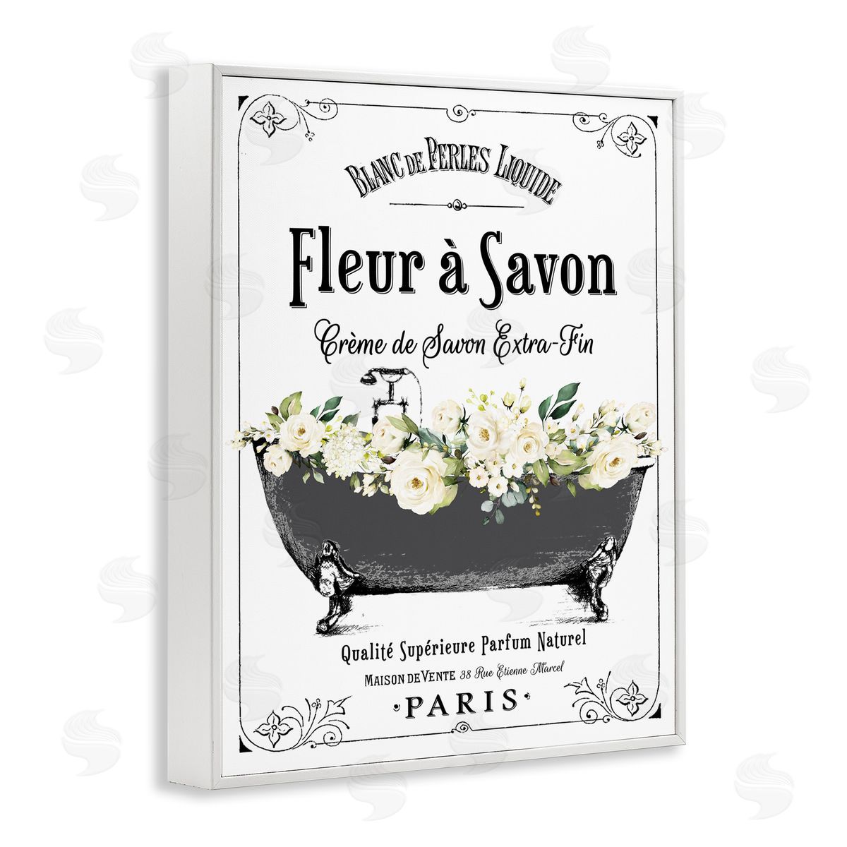 Lettered and Lined French Flower Bathtub Canvas Wall Art Print