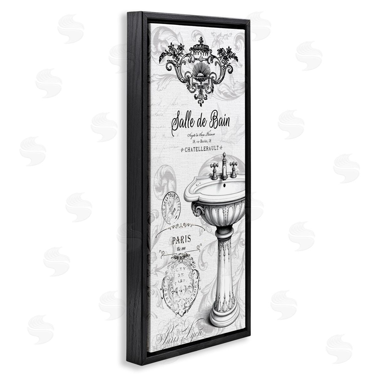Lettered and Lined Antique Bathroom Sink Canvas Wall Art Print