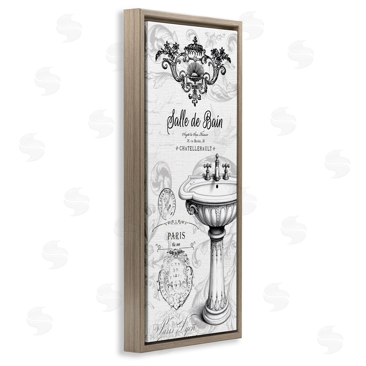 Lettered and Lined Antique Bathroom Sink Canvas Wall Art Print