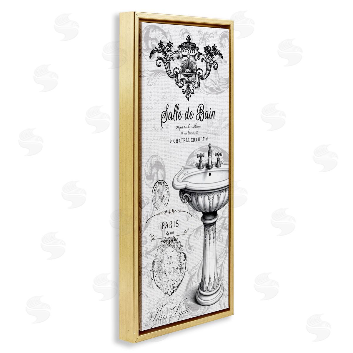 Lettered and Lined Antique Bathroom Sink Canvas Wall Art Print
