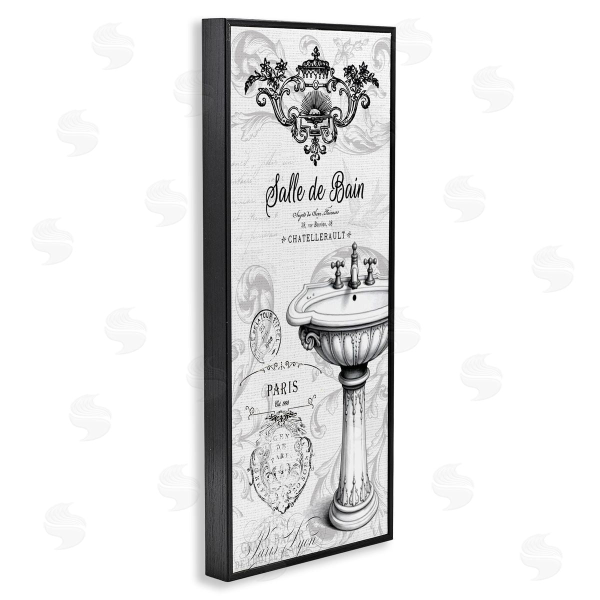 Lettered and Lined Antique Bathroom Sink Canvas Wall Art Print