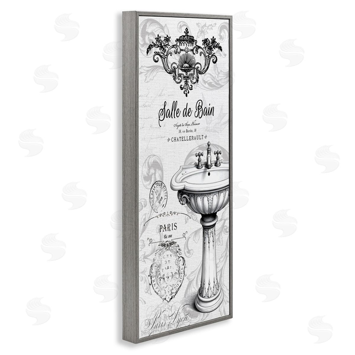 Lettered and Lined Antique Bathroom Sink Canvas Wall Art Print
