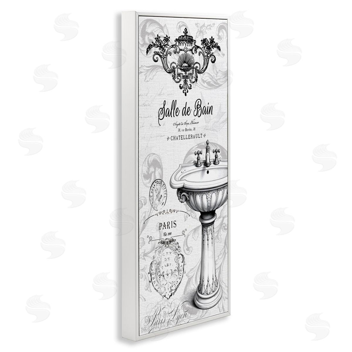 Lettered and Lined Antique Bathroom Sink Canvas Wall Art Print