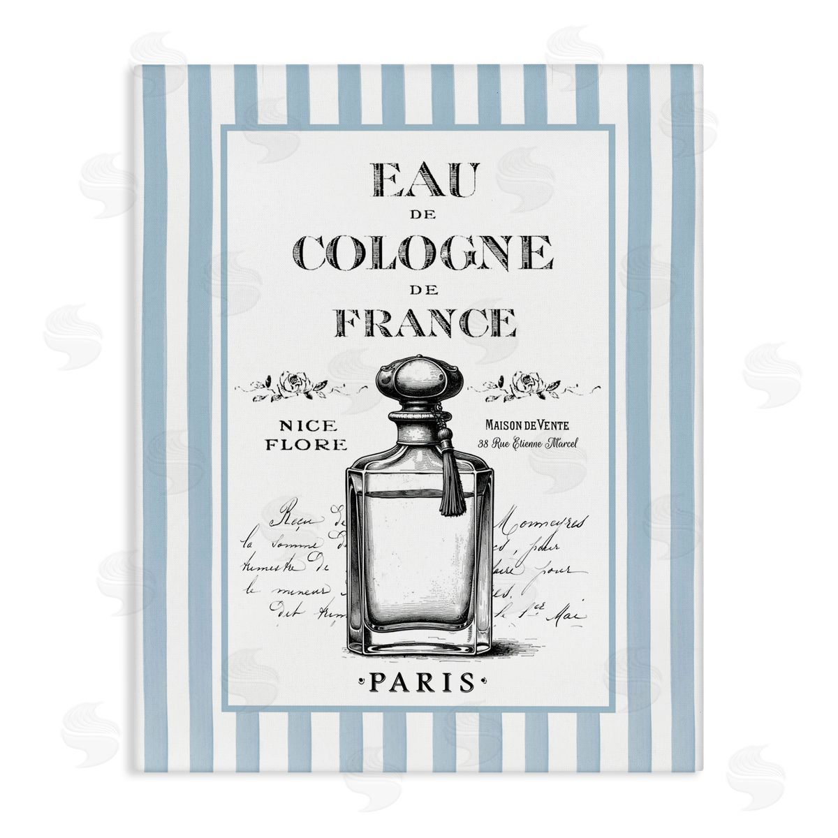 Lettered and Lined Vintage Cologne on Stripes Canvas Wall Art Print