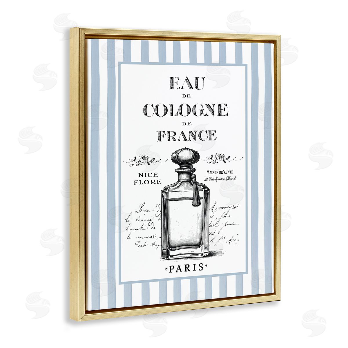 Lettered and Lined Vintage Cologne on Stripes Canvas Wall Art Print