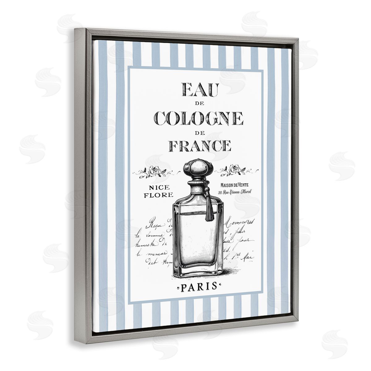 Lettered and Lined Vintage Cologne on Stripes Canvas Wall Art Print