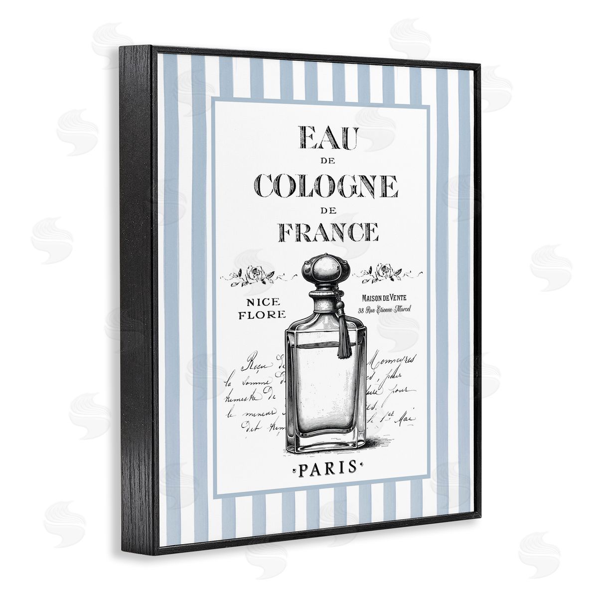Lettered and Lined Vintage Cologne on Stripes Canvas Wall Art Print