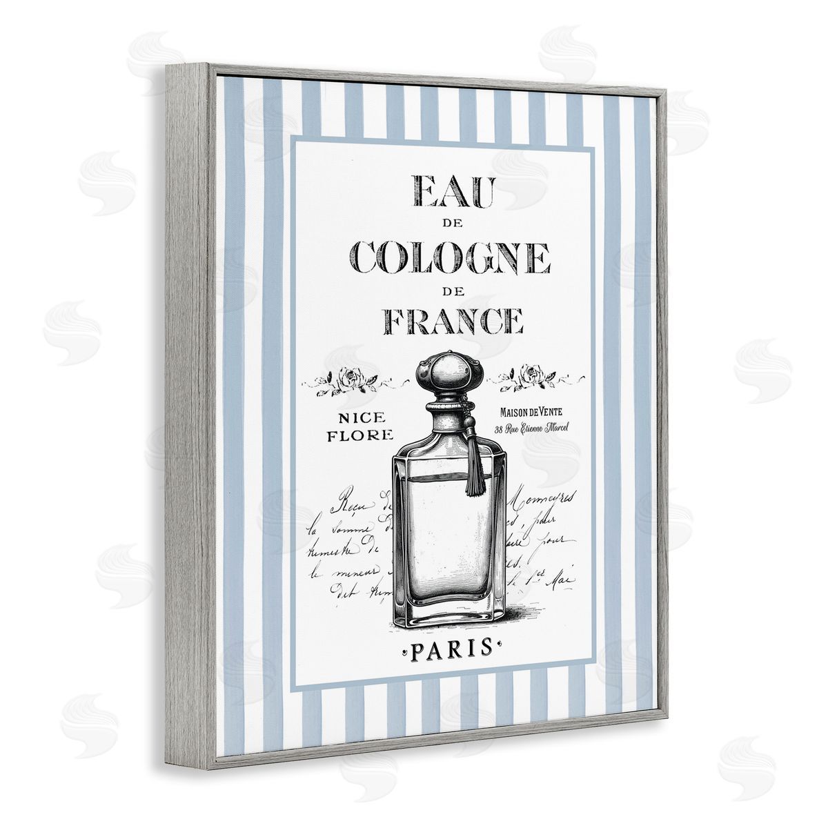 Lettered and Lined Vintage Cologne on Stripes Canvas Wall Art Print