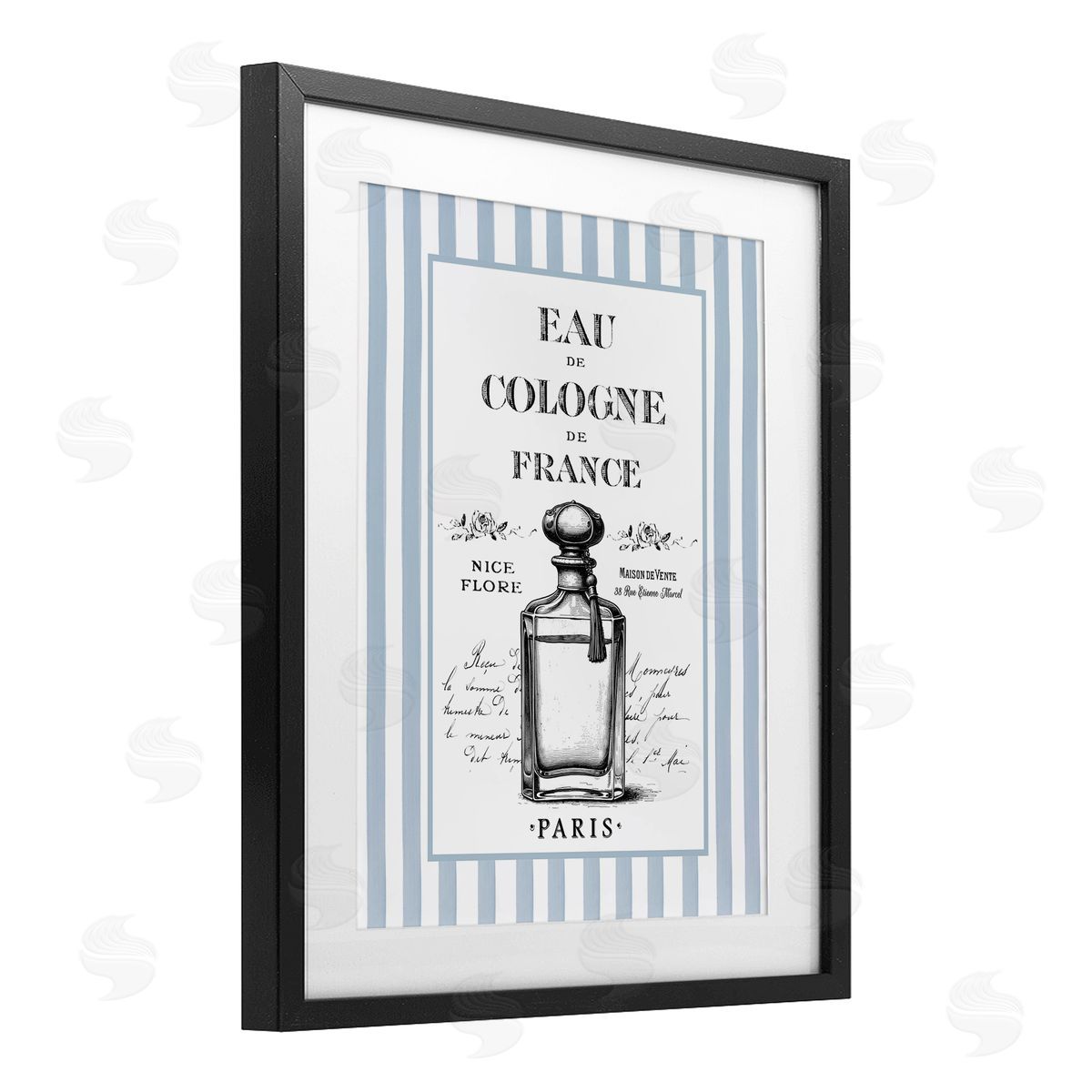 Lettered and Lined Vintage Cologne on Stripes Canvas Wall Art Print