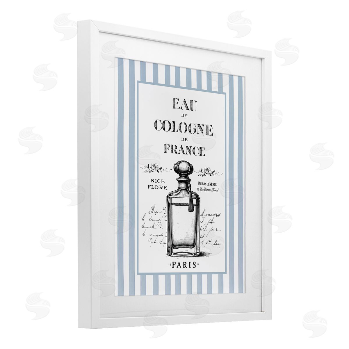 Lettered and Lined Vintage Cologne on Stripes Canvas Wall Art Print