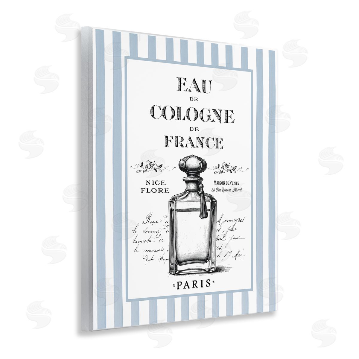 Lettered and Lined Vintage Cologne on Stripes Canvas Wall Art Print