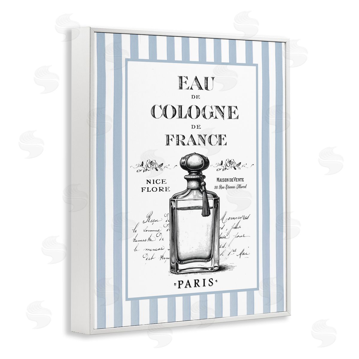 Lettered and Lined Vintage Cologne on Stripes Canvas Wall Art Print