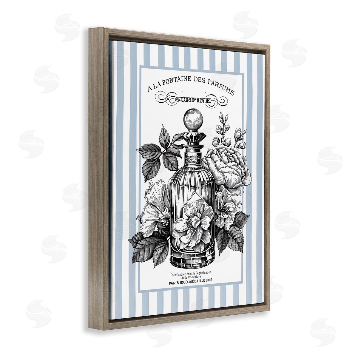 Lettered and Lined French Floral Bottle Canvas Wall Art Print