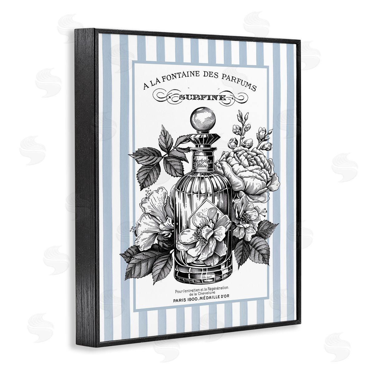 Lettered and Lined French Floral Bottle Canvas Wall Art Print