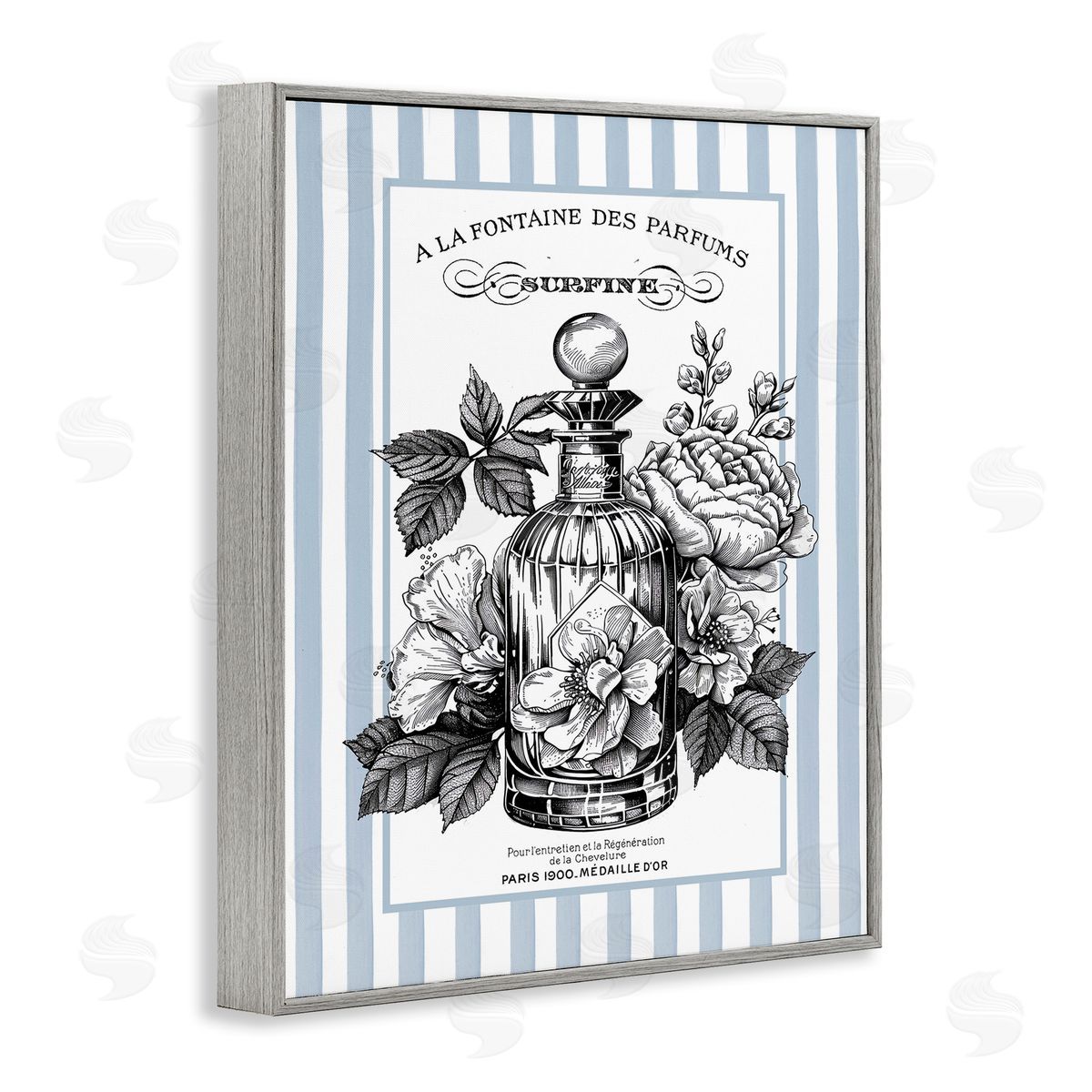 Lettered and Lined French Floral Bottle Canvas Wall Art Print