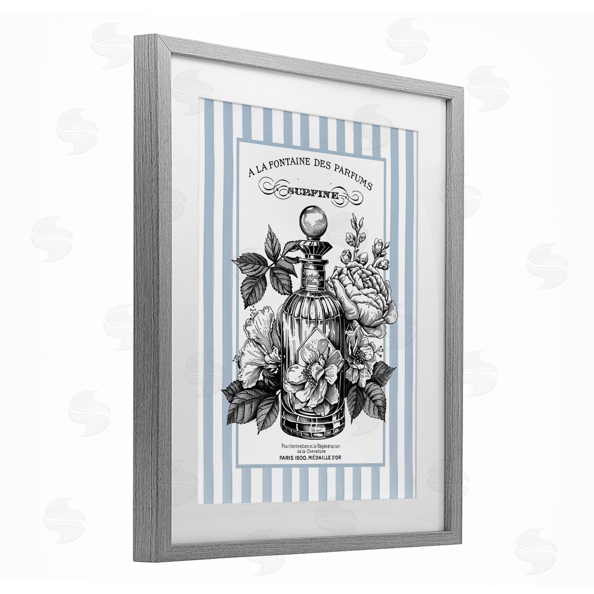 Lettered and Lined French Floral Bottle Canvas Wall Art Print