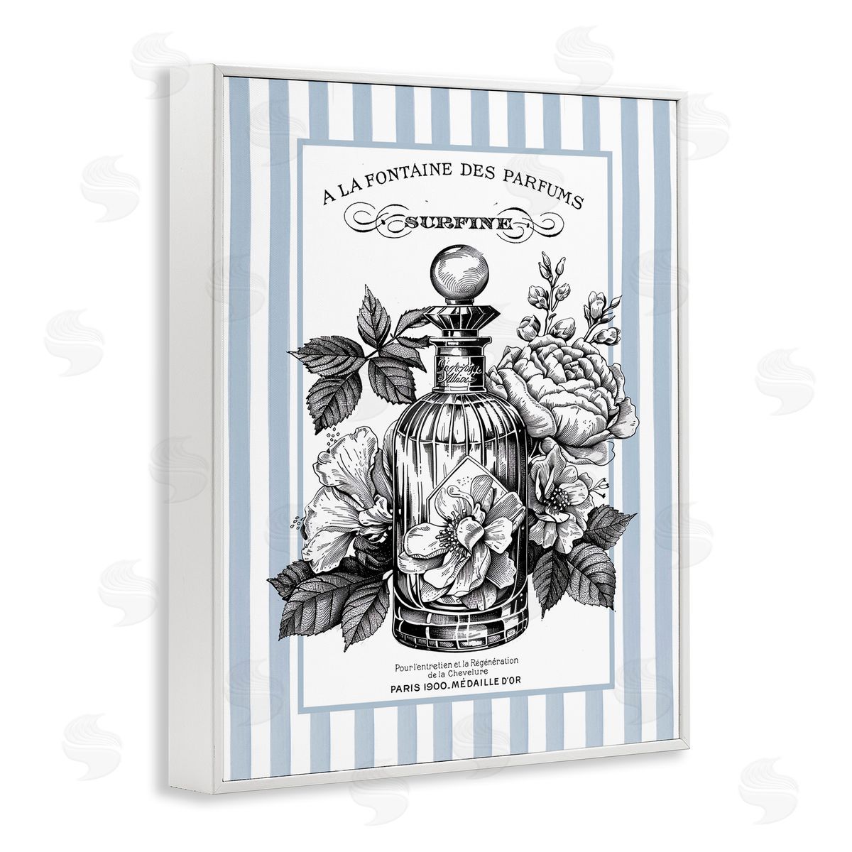 Lettered and Lined French Floral Bottle Canvas Wall Art Print