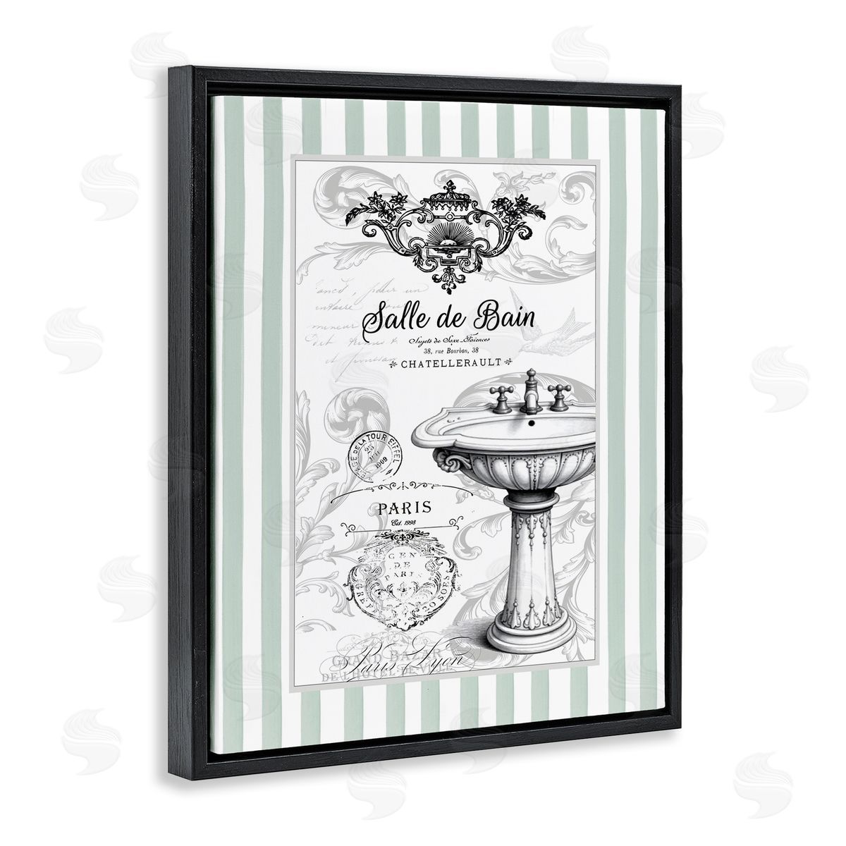 Lettered and Lined French Bathroom Sink Stripes Canvas Wall Art Print