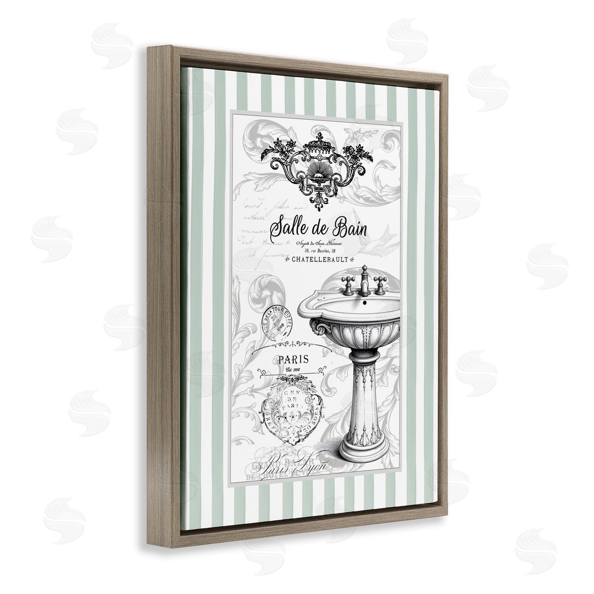 Lettered and Lined French Bathroom Sink Stripes Canvas Wall Art Print