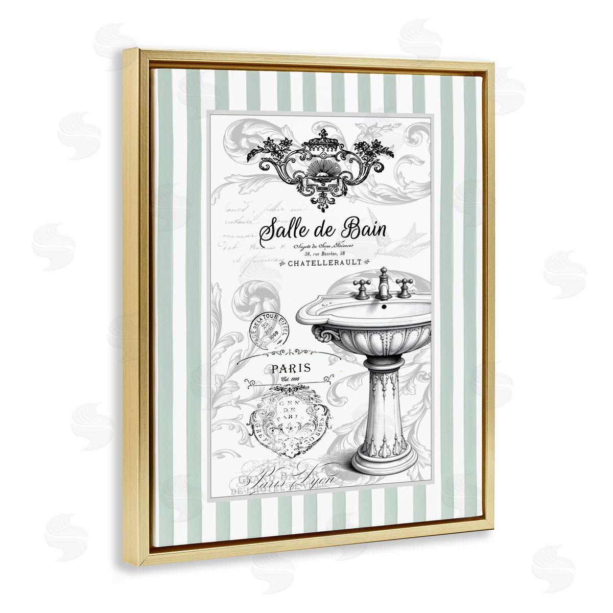 Lettered and Lined French Bathroom Sink Stripes Canvas Wall Art Print