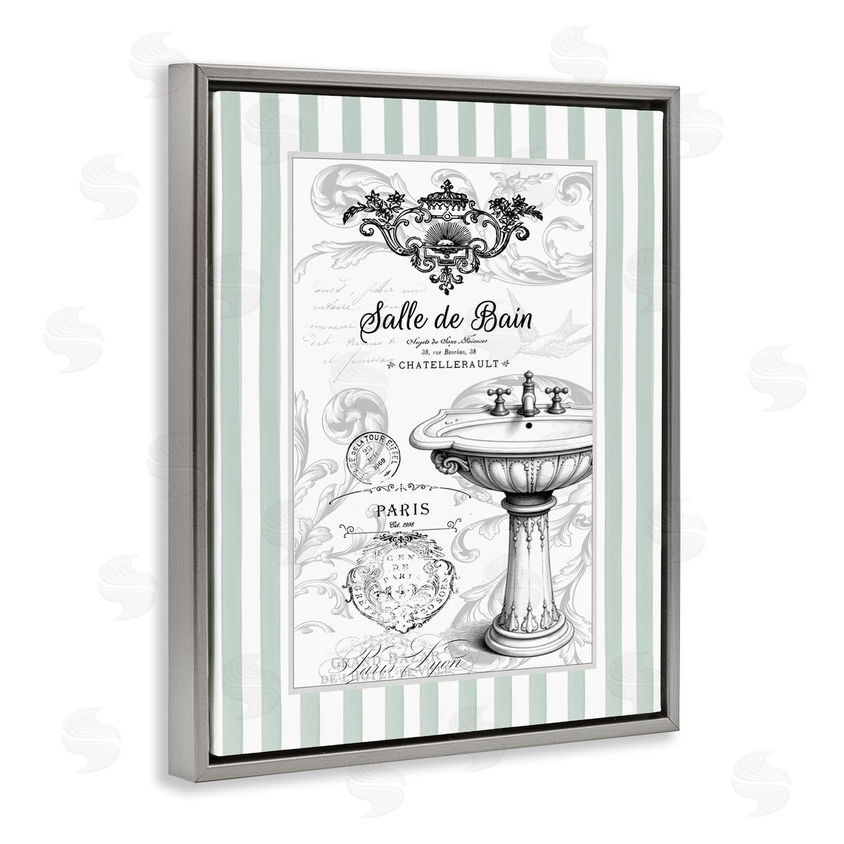 Lettered and Lined French Bathroom Sink Stripes Canvas Wall Art Print