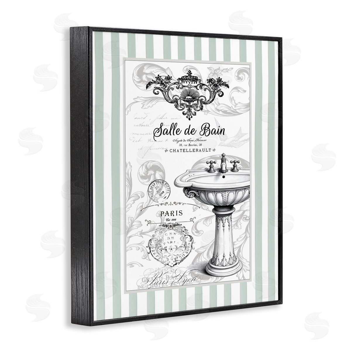 Lettered and Lined French Bathroom Sink Stripes Canvas Wall Art Print