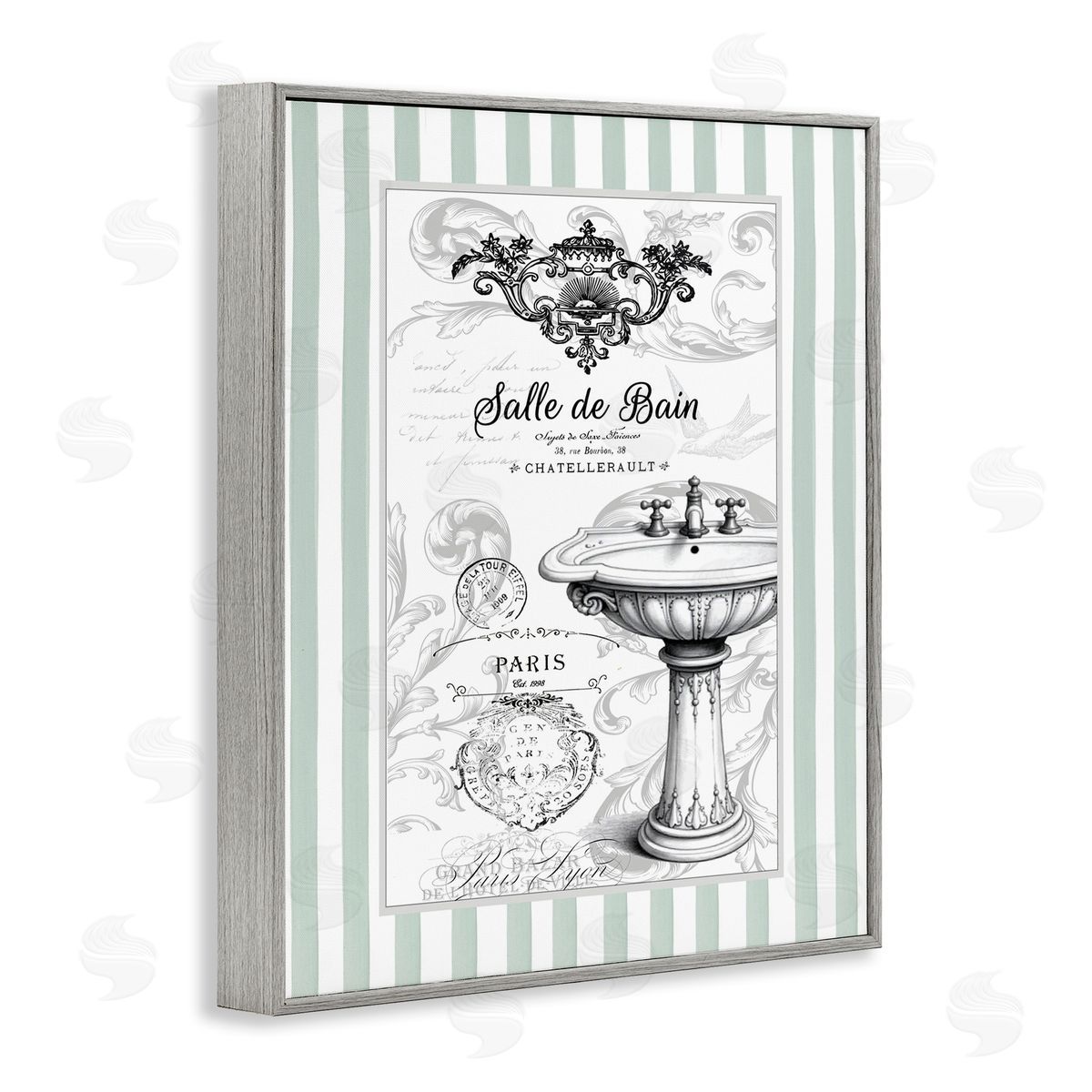 Lettered and Lined French Bathroom Sink Stripes Canvas Wall Art Print