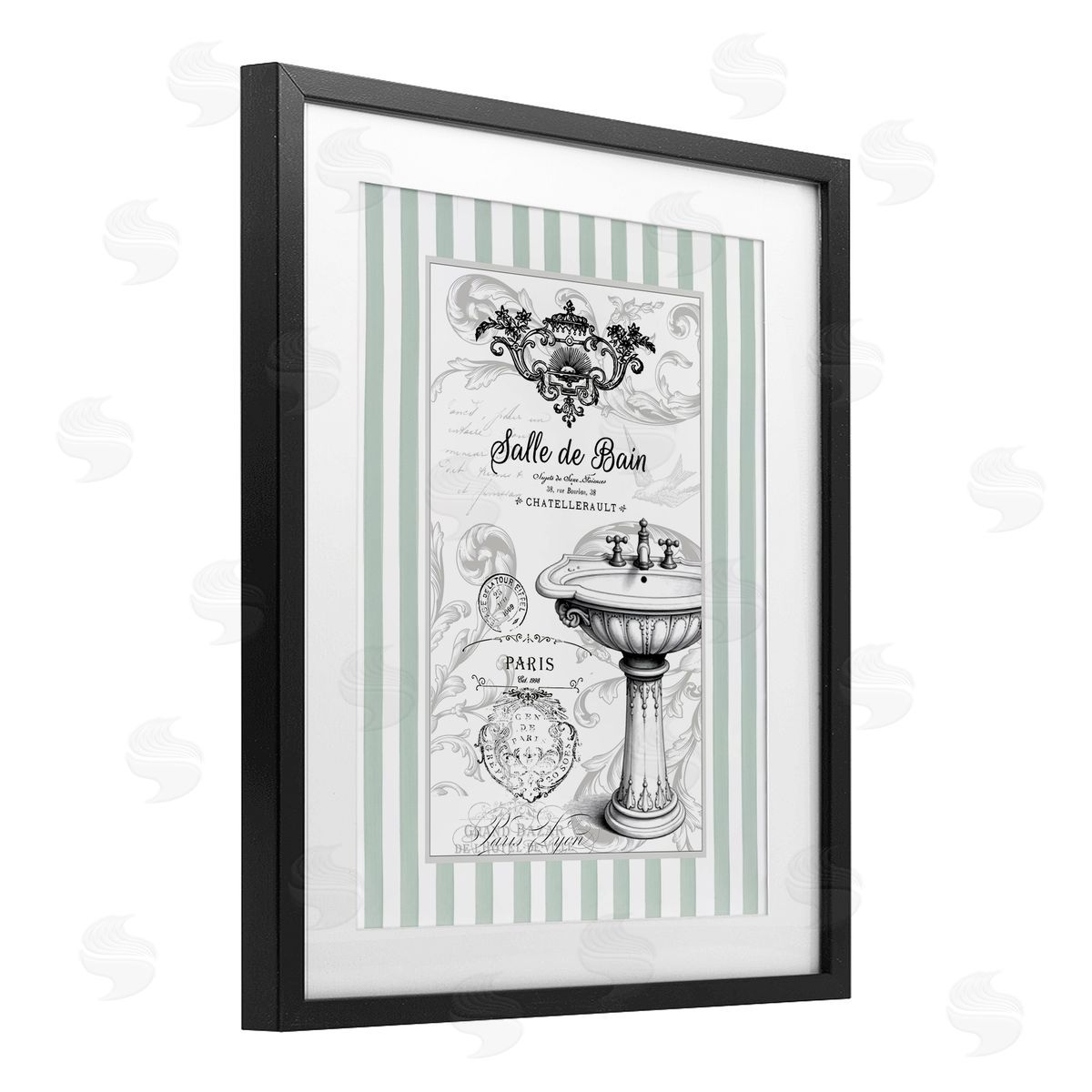 Lettered and Lined French Bathroom Sink Stripes Canvas Wall Art Print