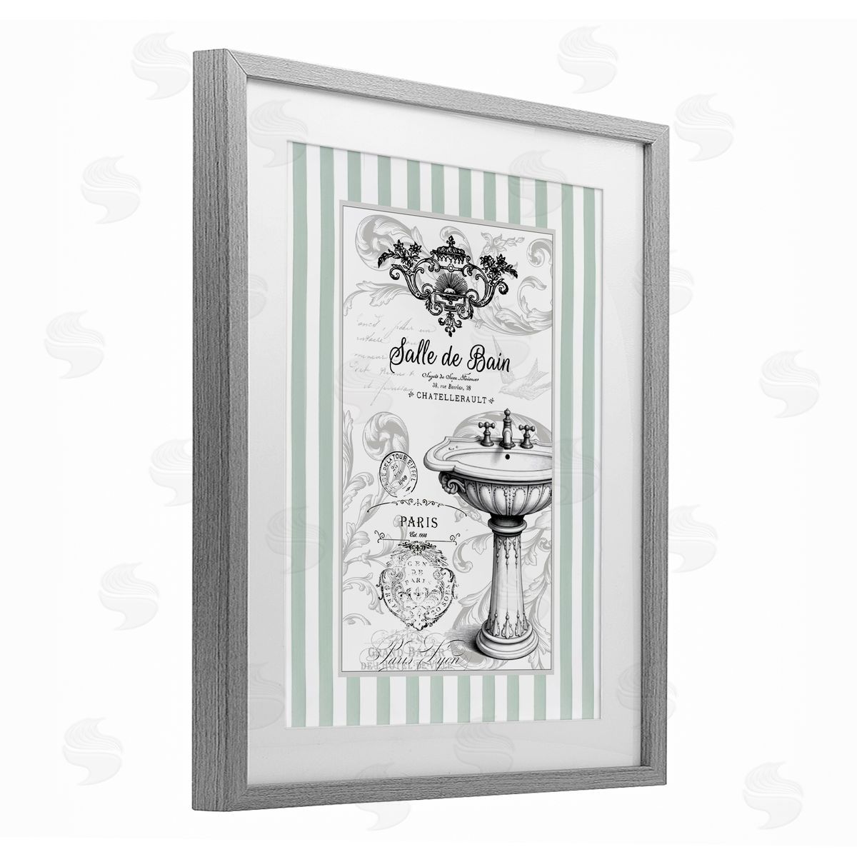 Lettered and Lined French Bathroom Sink Stripes Canvas Wall Art Print