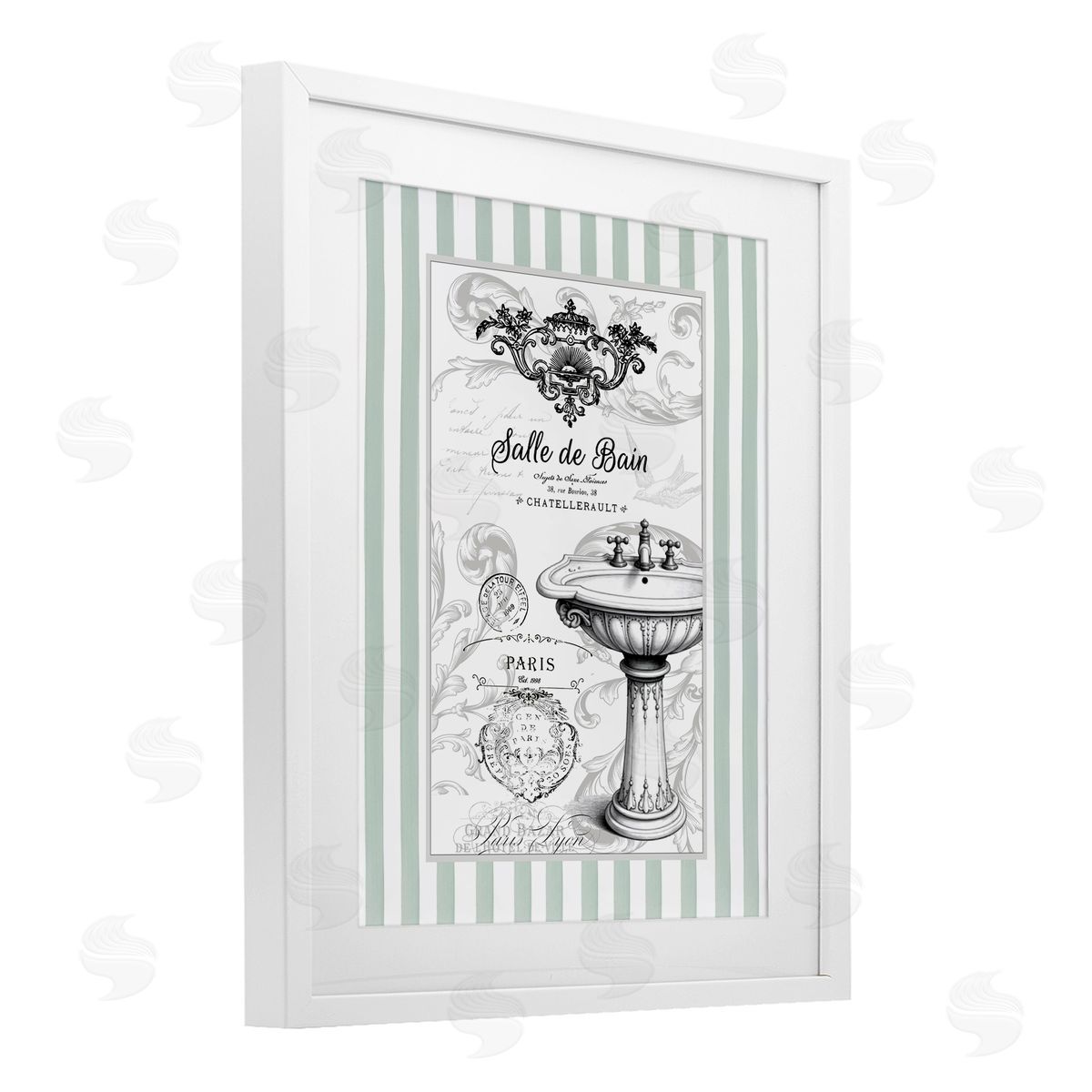 Lettered and Lined French Bathroom Sink Stripes Canvas Wall Art Print