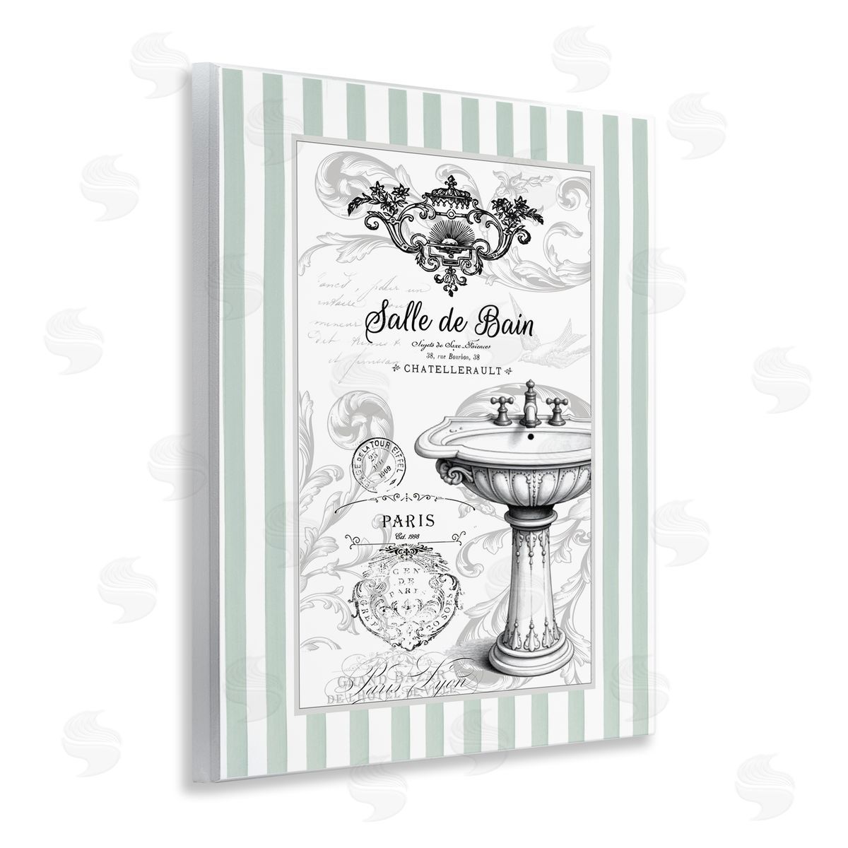 Lettered and Lined French Bathroom Sink Stripes Canvas Wall Art Print