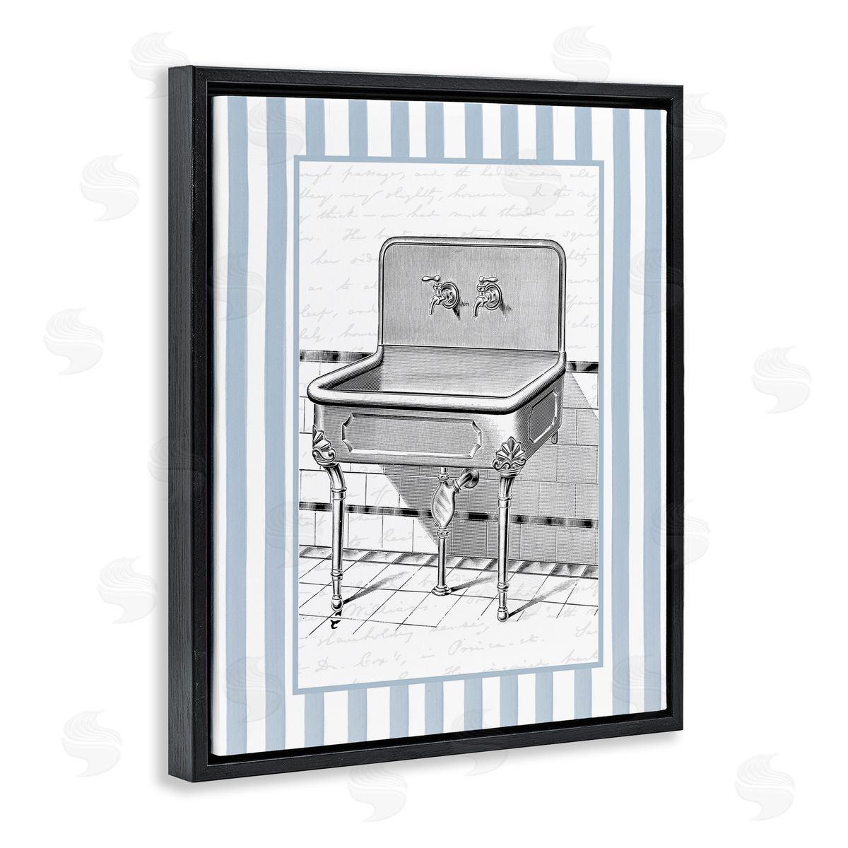 Lettered and Lined Vintage Bath Sink Stripes Canvas Wall Art Print