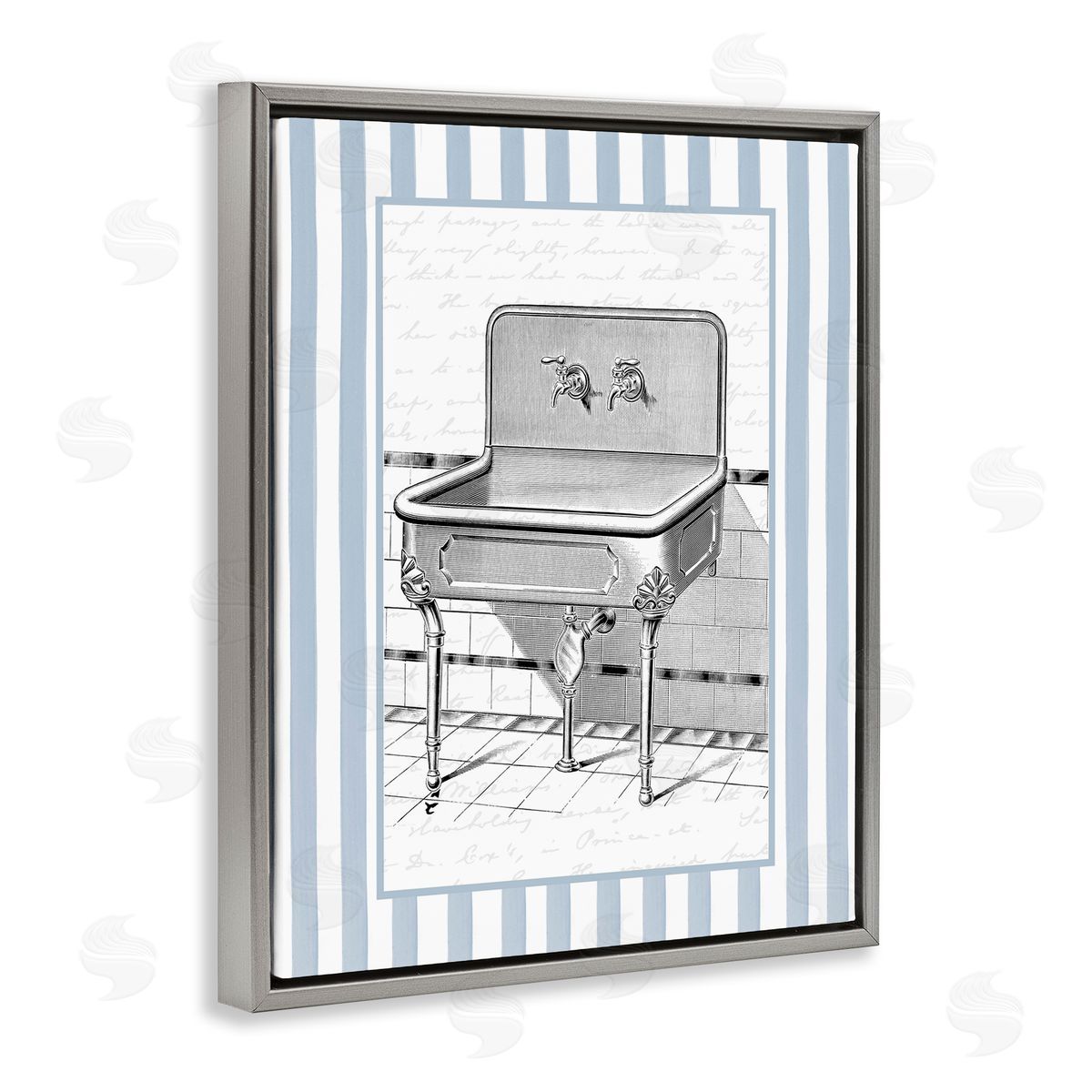 Lettered and Lined Vintage Bath Sink Stripes Canvas Wall Art Print