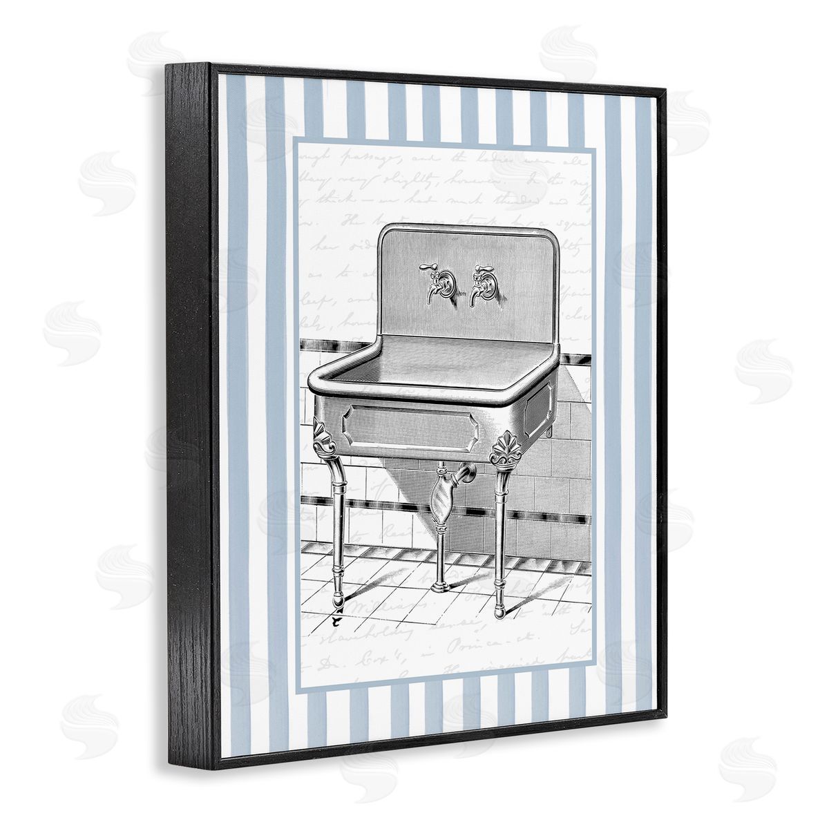 Lettered and Lined Vintage Bath Sink Stripes Canvas Wall Art Print