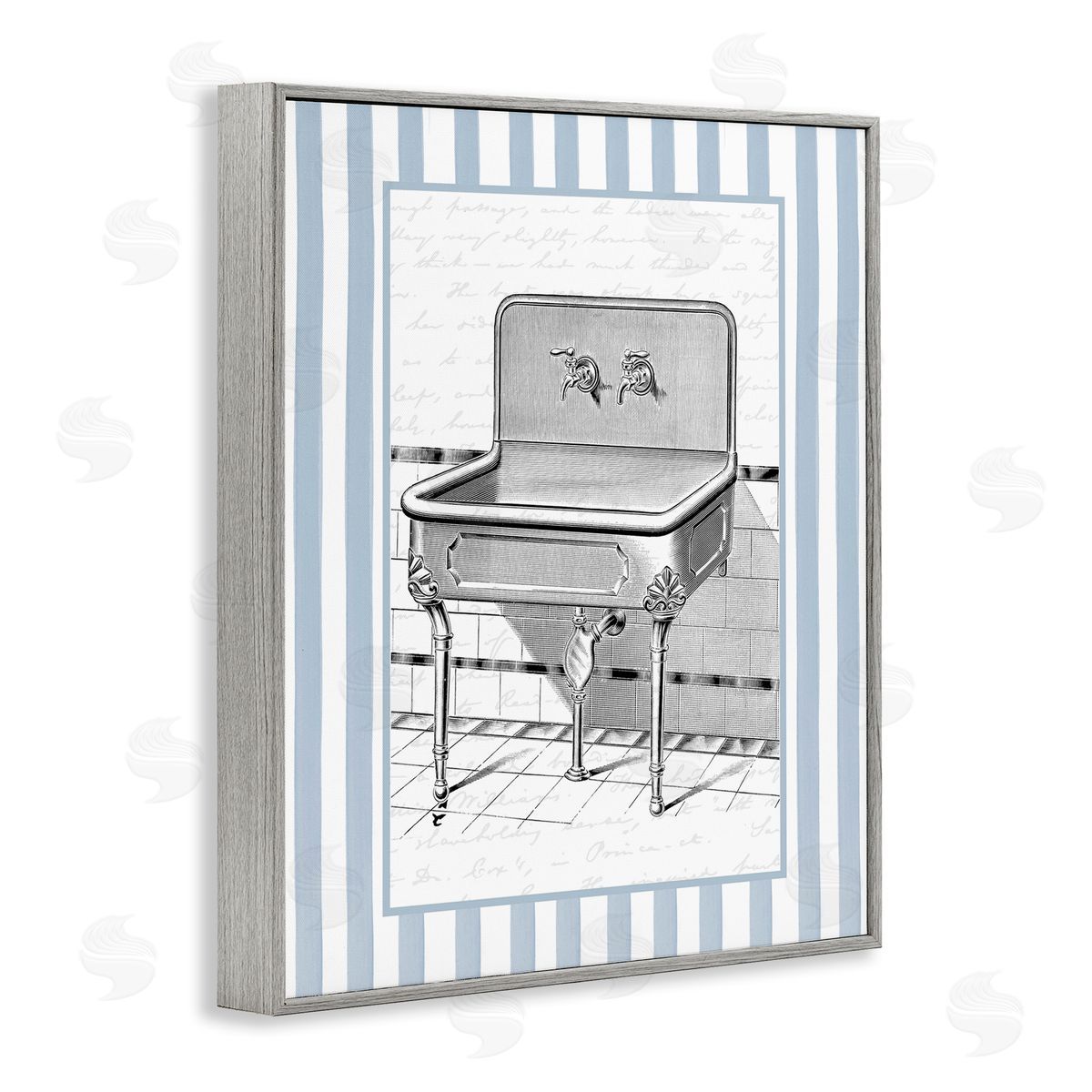 Lettered and Lined Vintage Bath Sink Stripes Canvas Wall Art Print