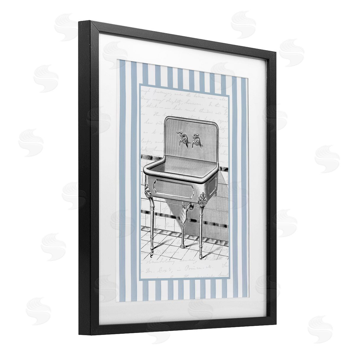 Lettered and Lined Vintage Bath Sink Stripes Canvas Wall Art Print