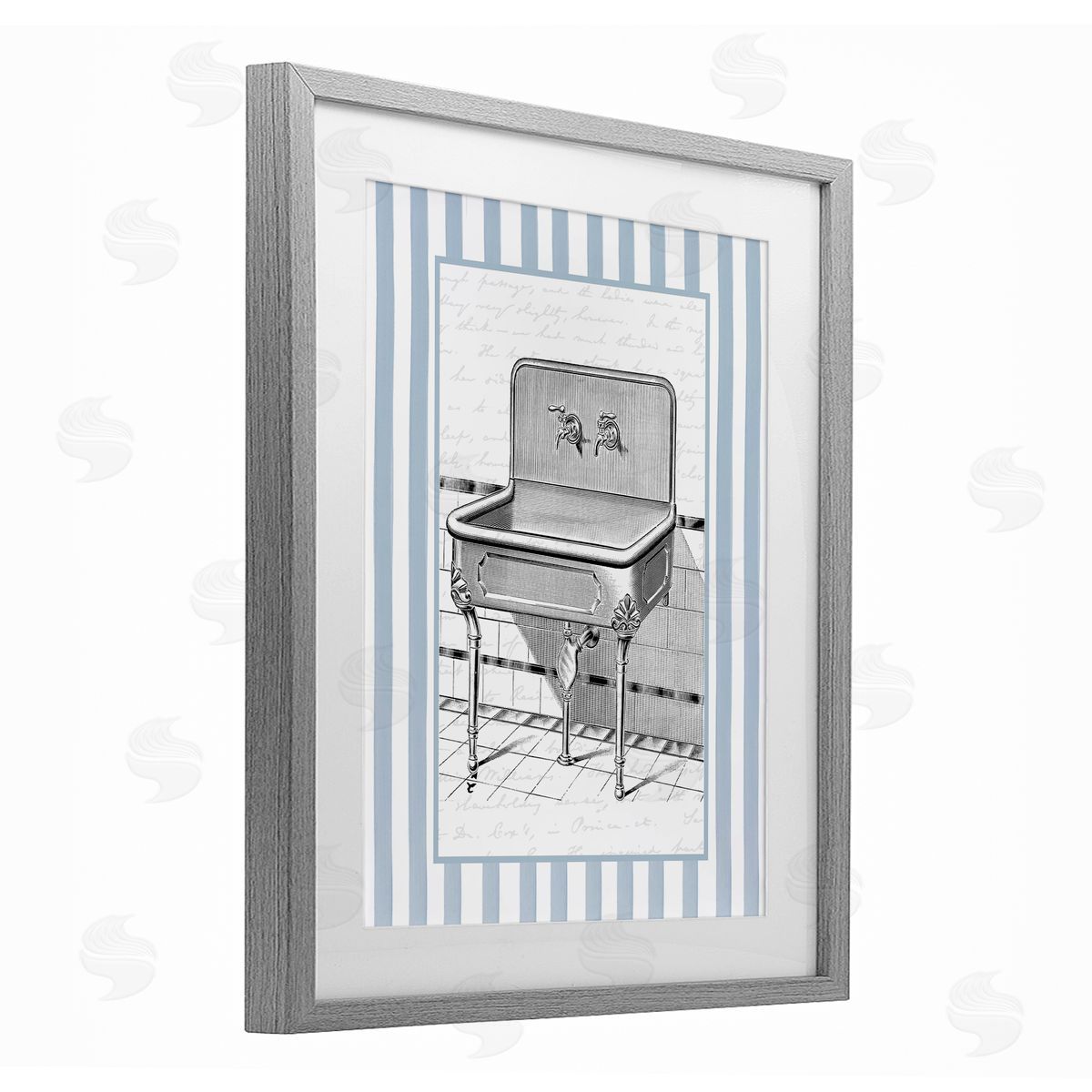 Lettered and Lined Vintage Bath Sink Stripes Canvas Wall Art Print
