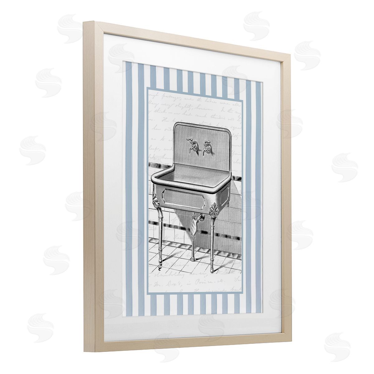 Lettered and Lined Vintage Bath Sink Stripes Canvas Wall Art Print