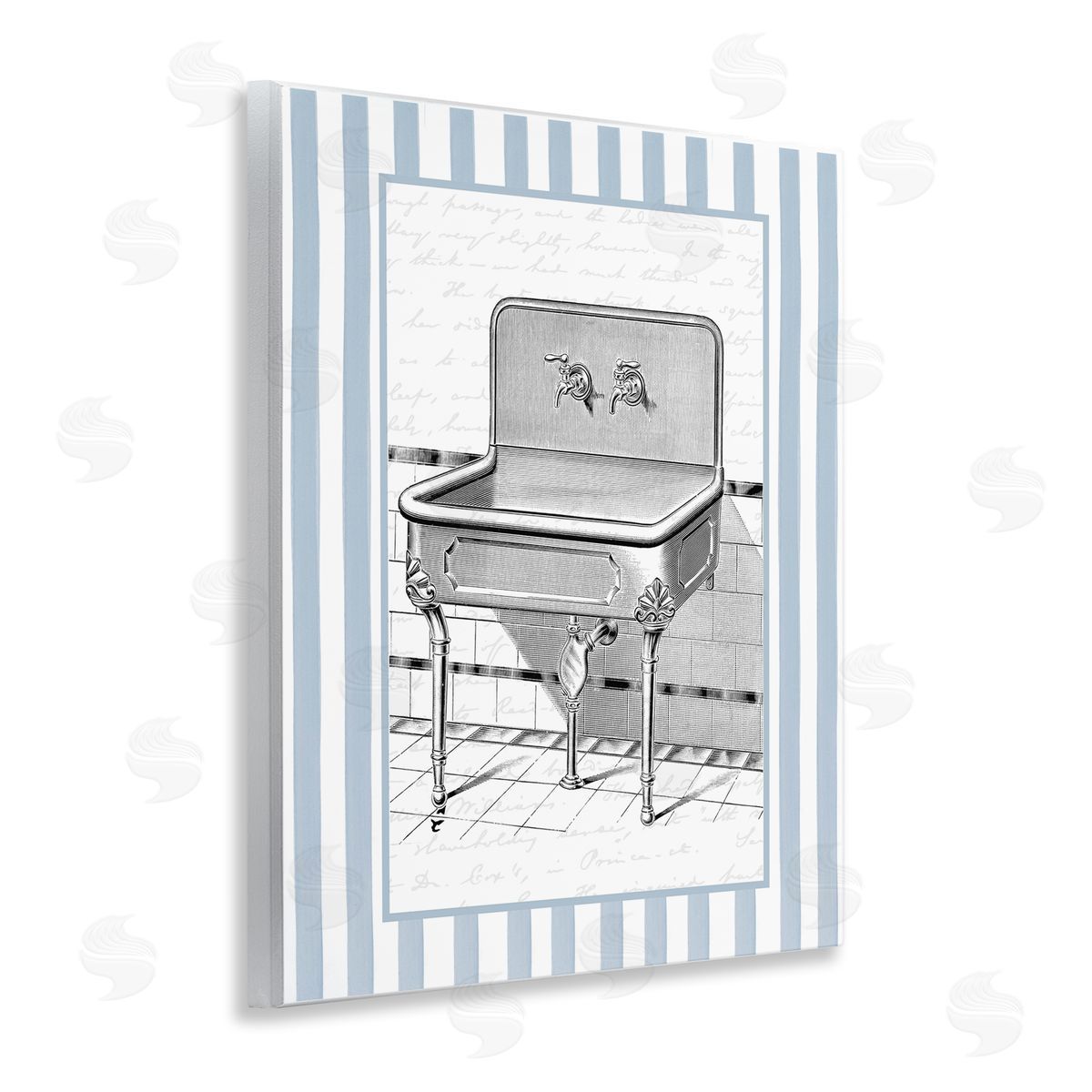 Lettered and Lined Vintage Bath Sink Stripes Canvas Wall Art Print