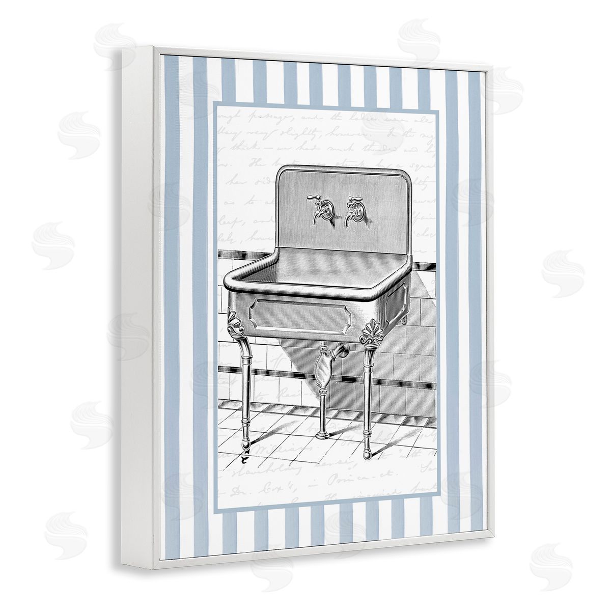 Lettered and Lined Vintage Bath Sink Stripes Canvas Wall Art Print
